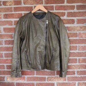 Jennifer Tattanelli Italian Leather Jacket / Coat * Olive Green * 48 *Vera Pelle